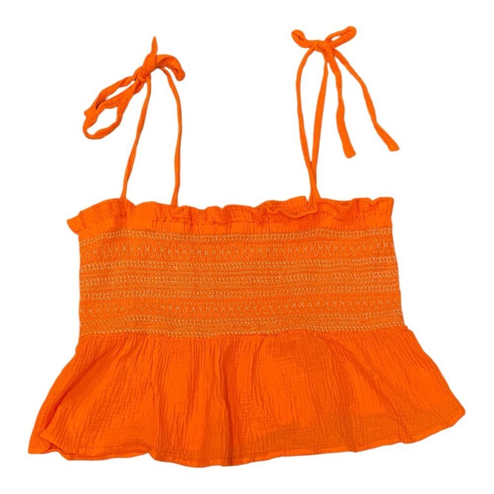 Free People Smock It To Me Embroidered Orange Elastic Tube Tank Top Large - Picture 2 of 9